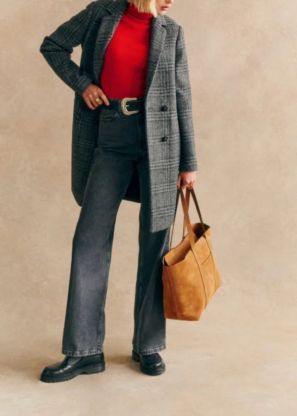 Mid-length Grey Checked Coat