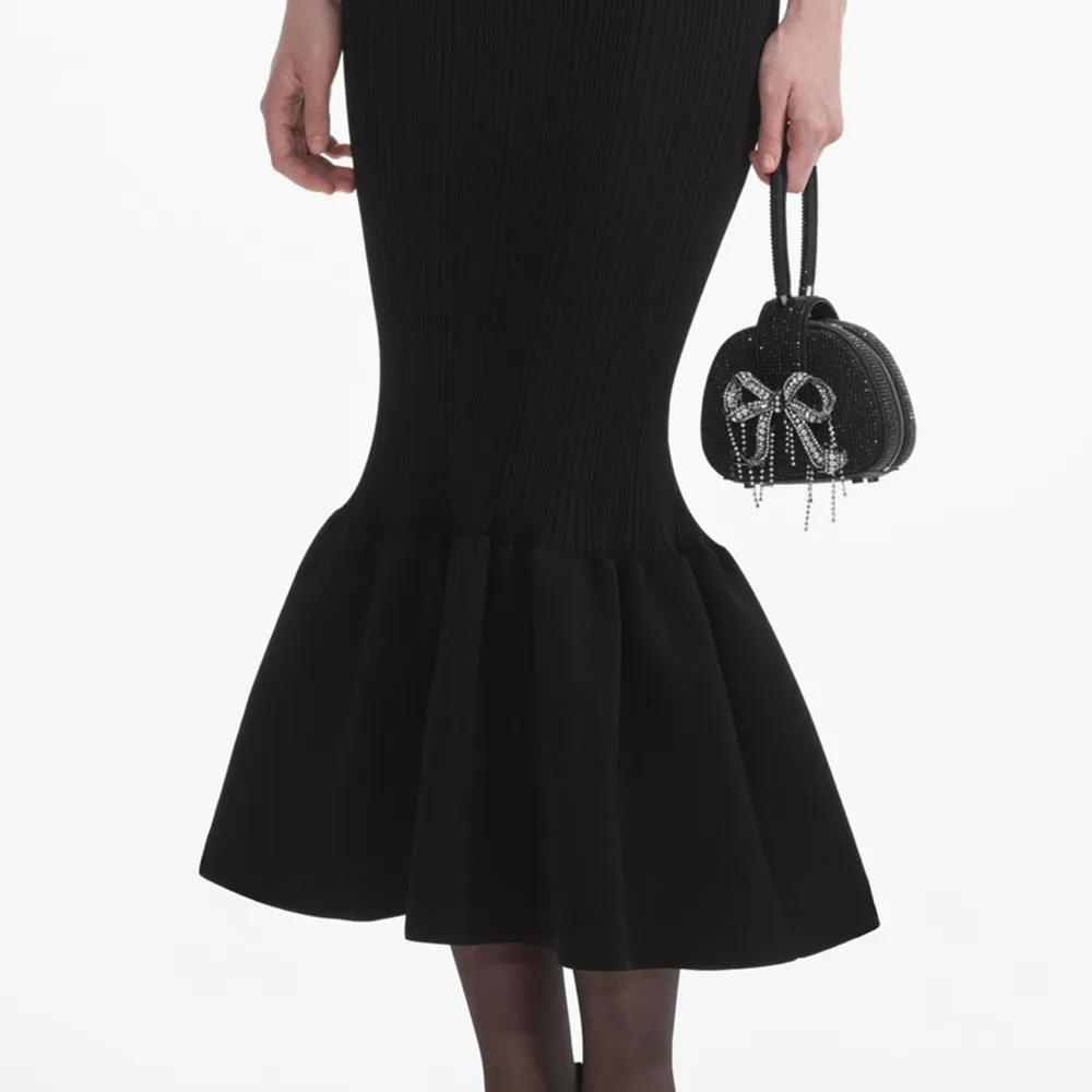 Black Knit Bow Midi Dress