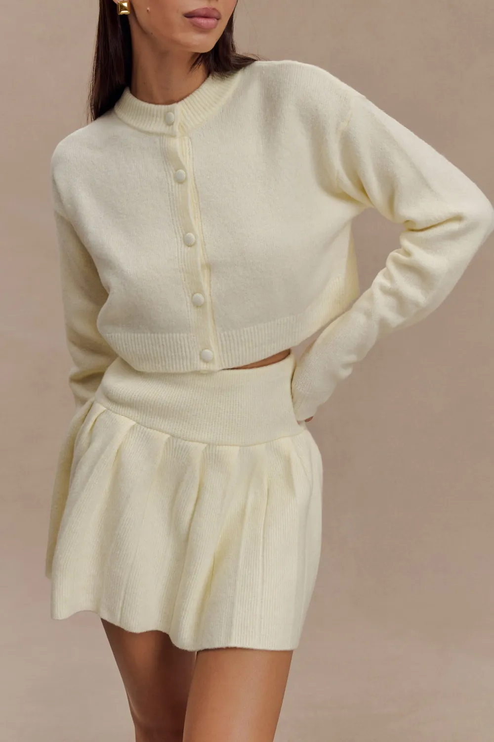 Pleated Knit Mini Skirt