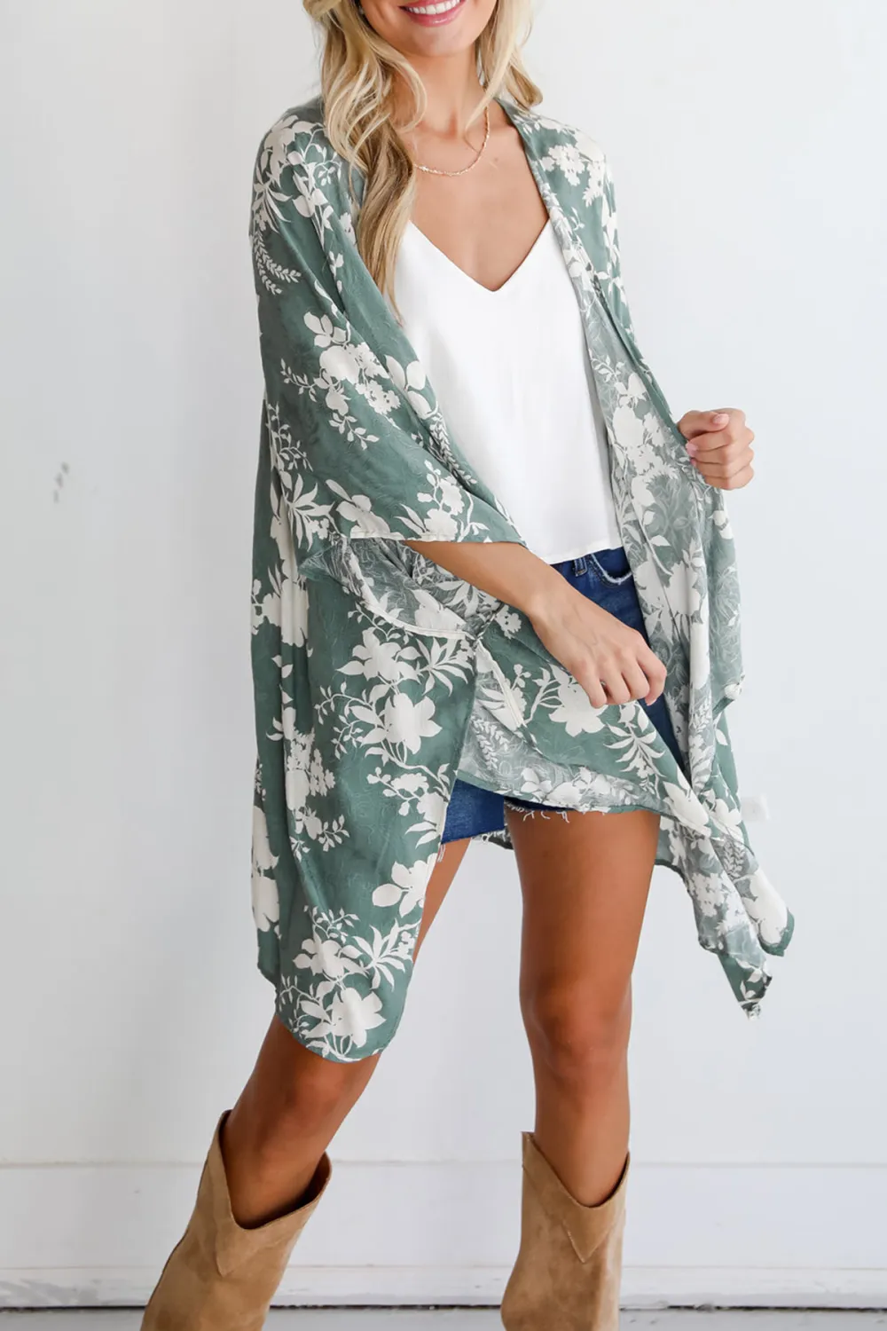 Feeling Flouncy Sage Floral Kimono