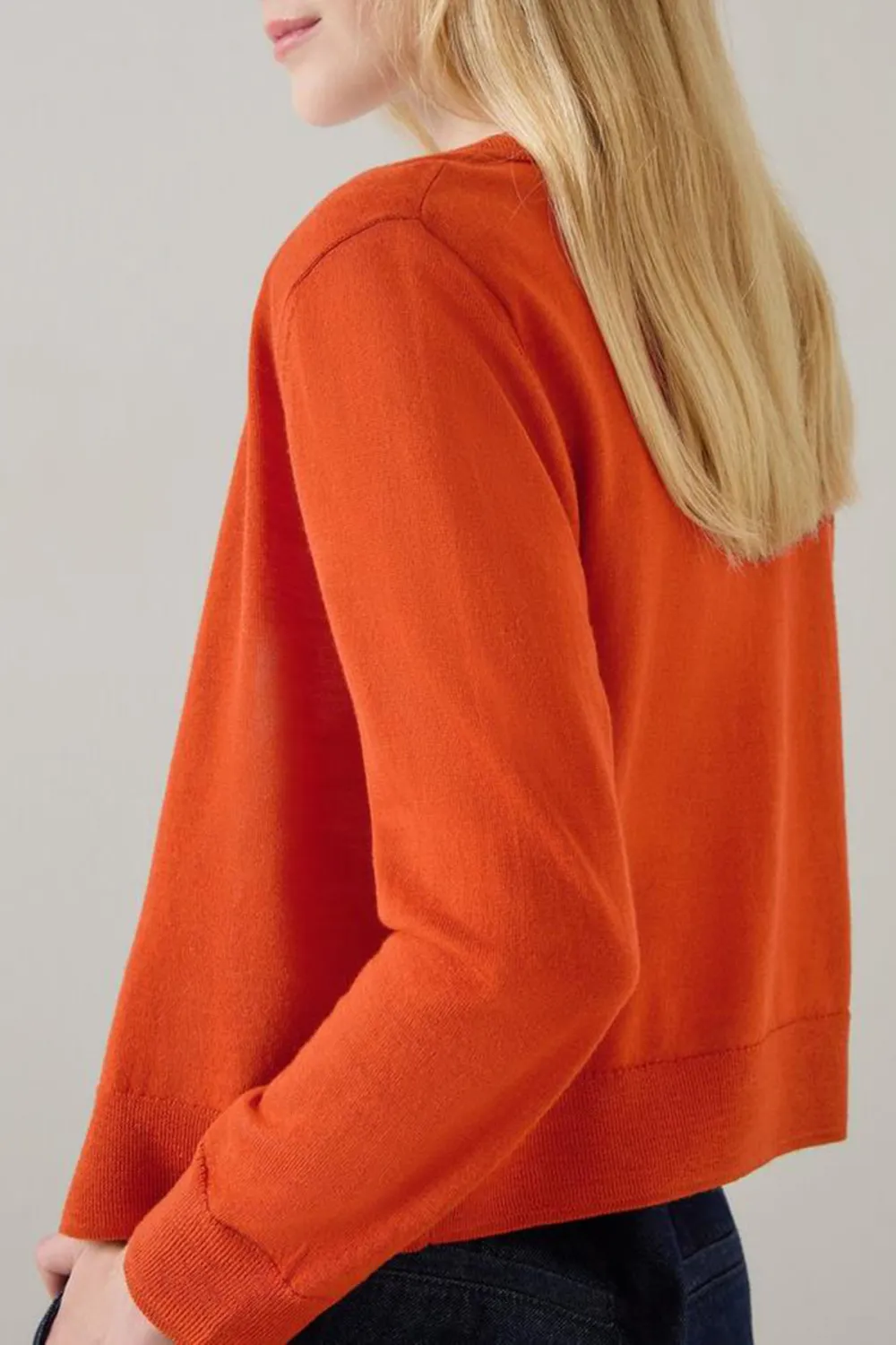 Orange Cropped Button Up Knit Cardigan