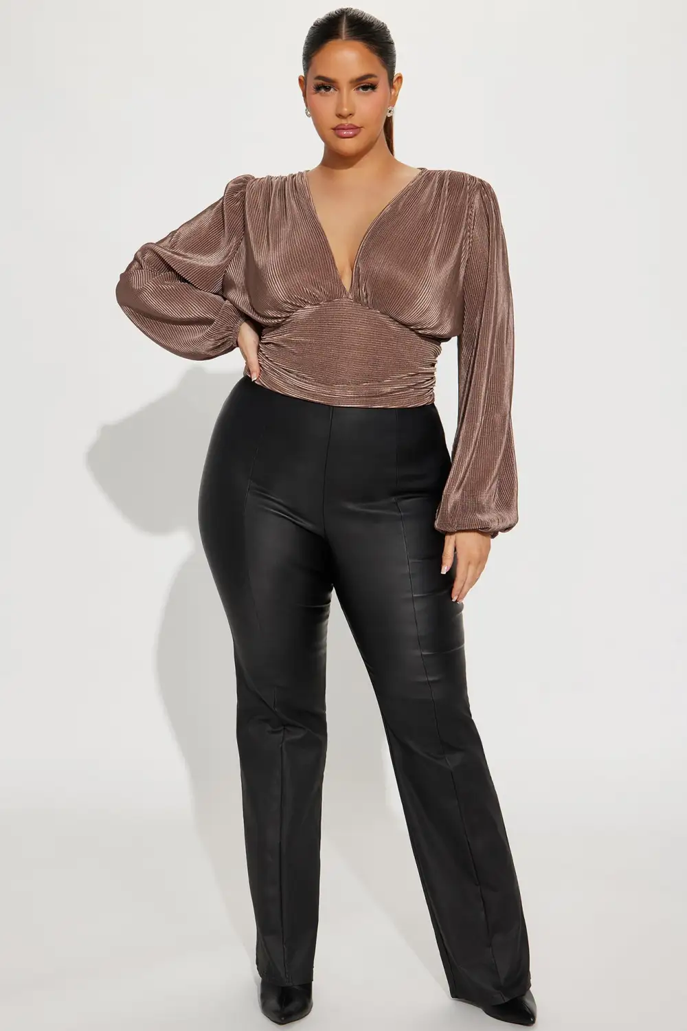 Josephine Plunge Neck Top - Coco