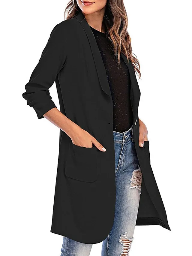 Women's Blazer Clean Fit  Casual Work Daily Fall Spring Long Coat Regular Fit Breathable Lightweight Sporty Casual Jacket 3/4 Length Sleeve Solid Color Black Pink Yellow