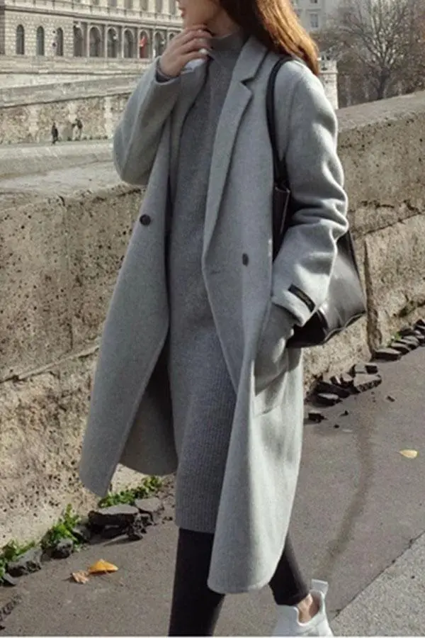Fashion Plain Straight Cashmere Coat Outerwear