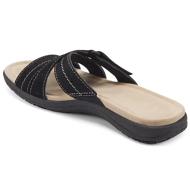 Women's Sandals Slippers Boho Bohemia Beach Flat Sandals Outdoor Slippers Daily Beach Summer Wedge Heel Classic Casual PU Solid Color Black White Pink