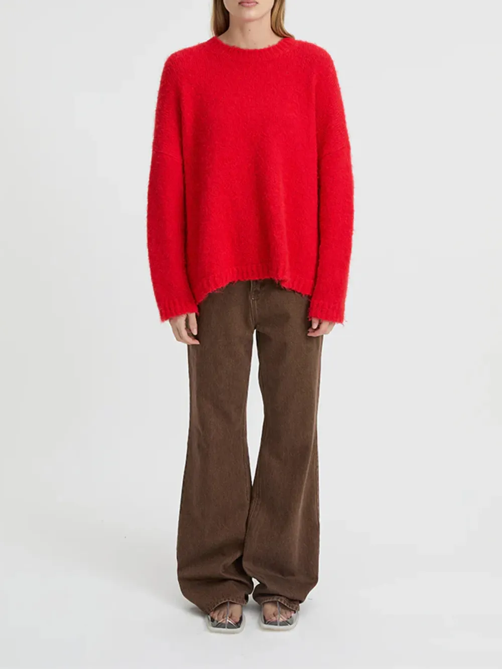 Casual Style Crew Neck Sweater Red