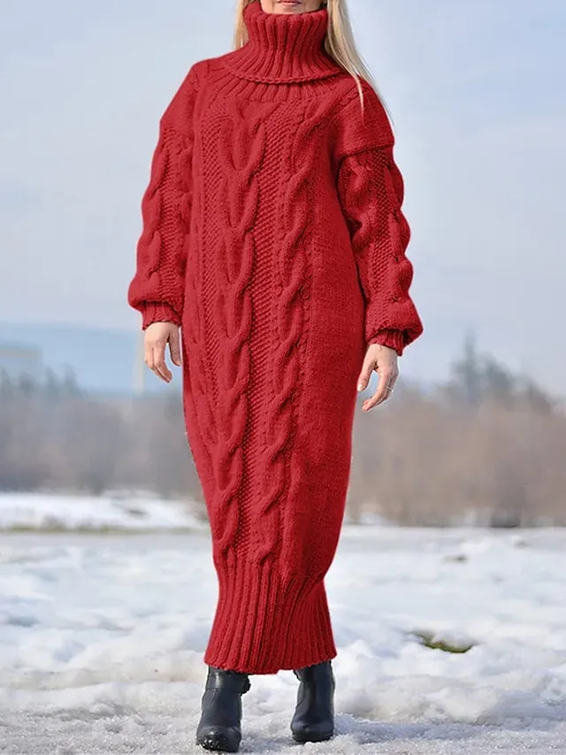 Women's Sweater Dress Jumper Dress Winter Dress Long Dress Maxi Dress Knitwear Warm Fashion Pure Color Outdoor Daily Vacation Going out Turtleneck Long Sleeve 2023 Loose Fit Red Blue S M L XL XXL 3XL