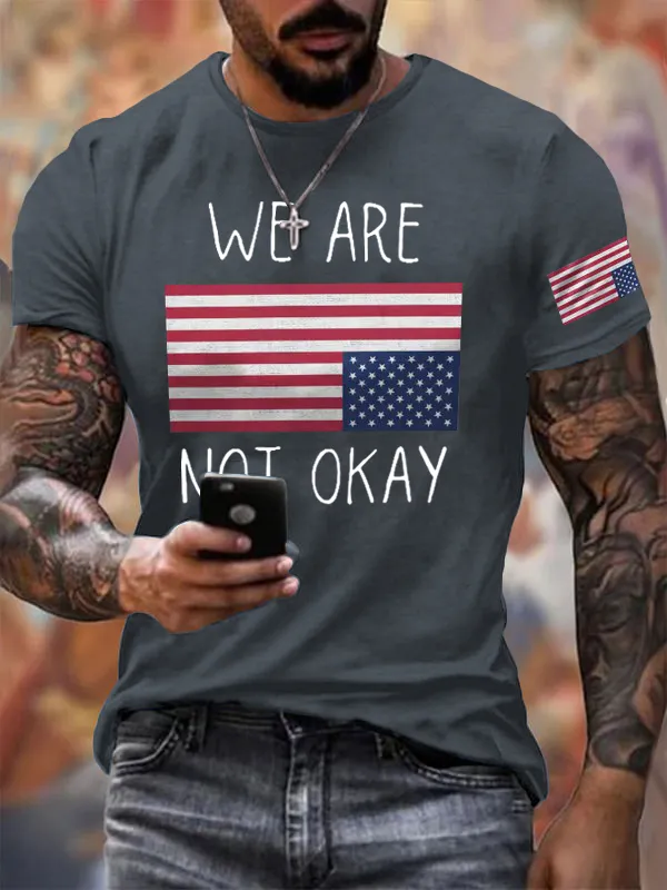 Men'S T-Shirt Men'S Vintage We Are Not Ok Printed T-Shirt Pure Cotton Round Neck