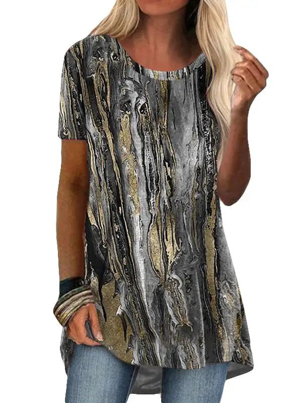 Women's Floral Printed Short Sleeve Scoop Neck Tops