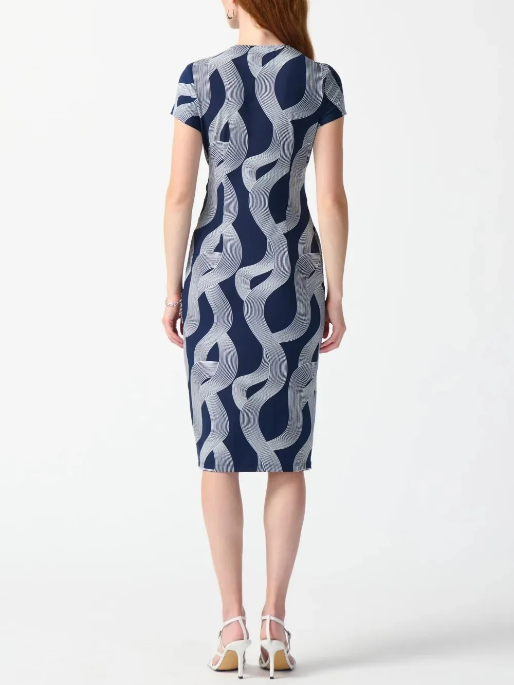 Navy Swirl Print Wrap Midi Dress