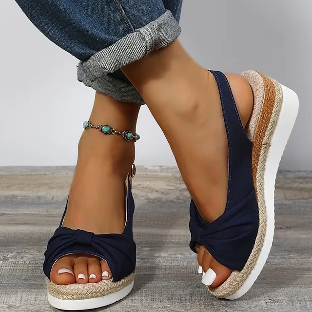 Women's Sandals Wedge Sandals Espadrilles Platform Sandals Outdoor Daily Beach Summer Bowknot Platform Wedge Heel Open Toe Vintage Elegant Casual Faux Leather Buckle Solid Color Black Pink Blue