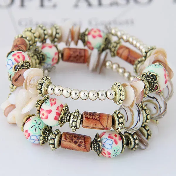 Wisherryy Bohemian Shell Clay Bracelet