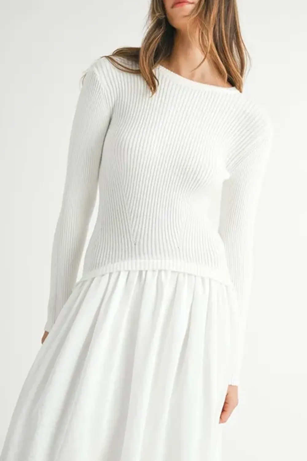 White Minimalist Slimming Temperament Sweater Dress