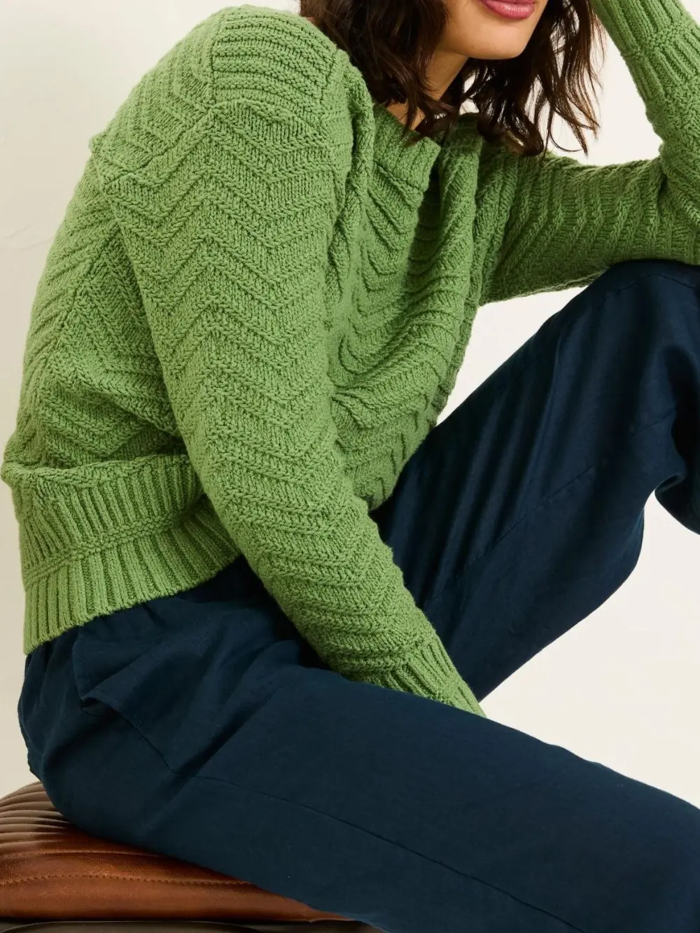 Mid Green Textured Knitted Jumper