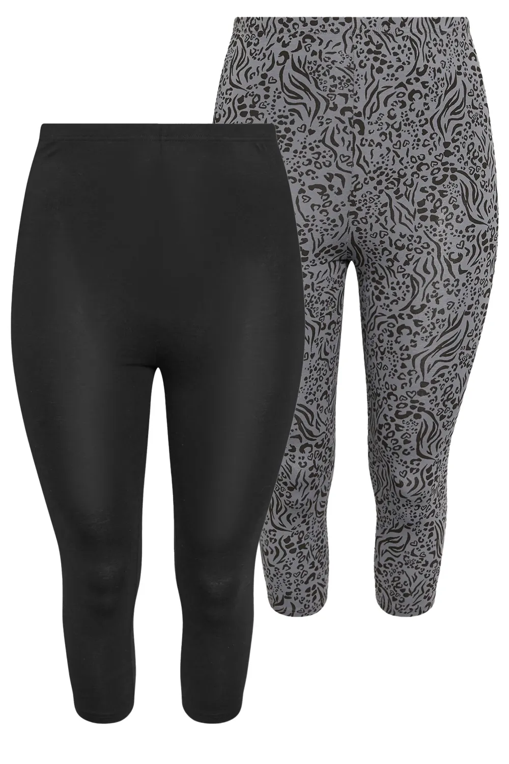 YOURS Curve 2 PACK Black Butterfly Print Cropped Leggings