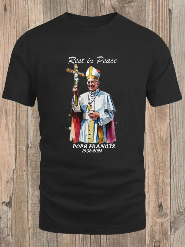 Men's Rest In Peace 1936-2025 Print Short Sleeve Round Neck Cotton T-Shirt