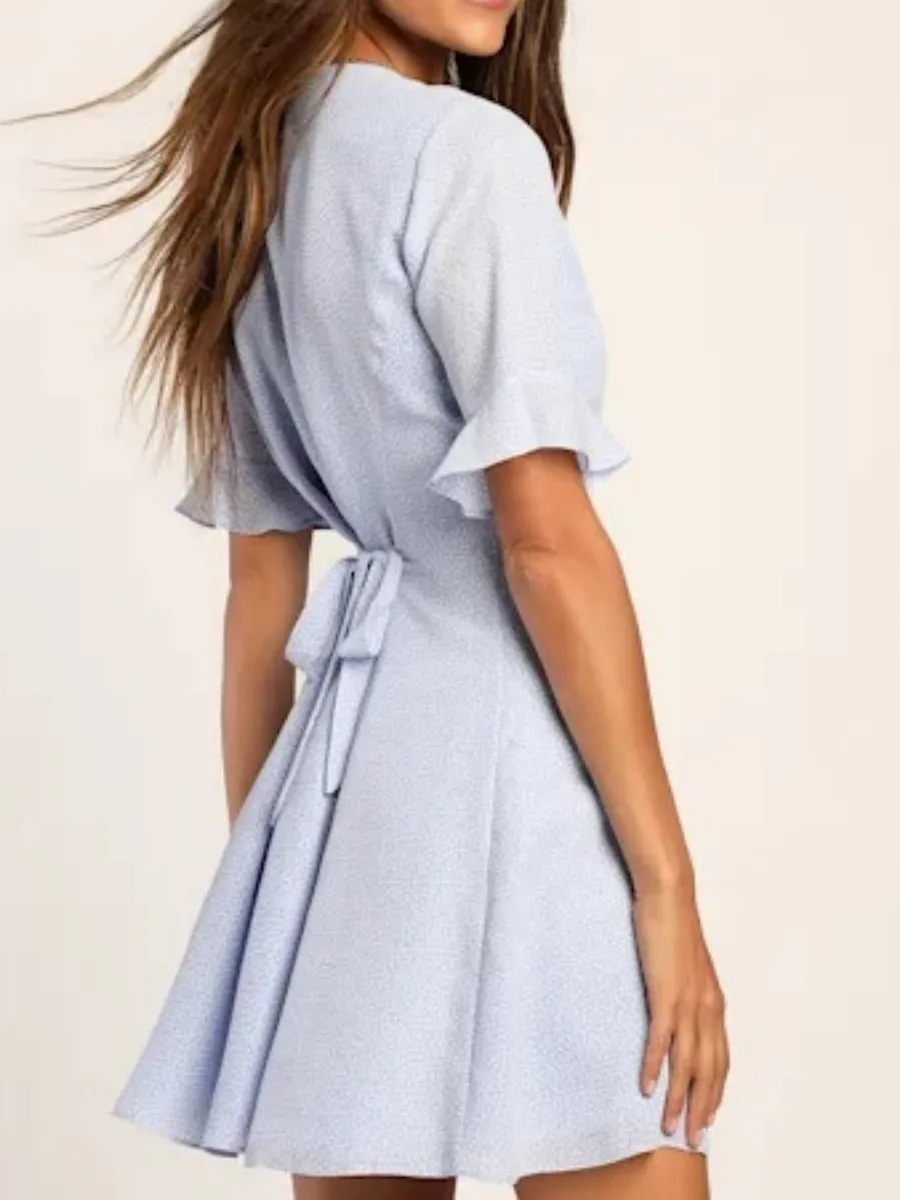 Print V-Neck Short Sleeve Dress