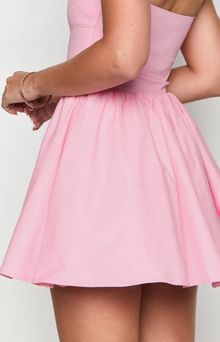 Square Neck Pink Flared Mini Dress