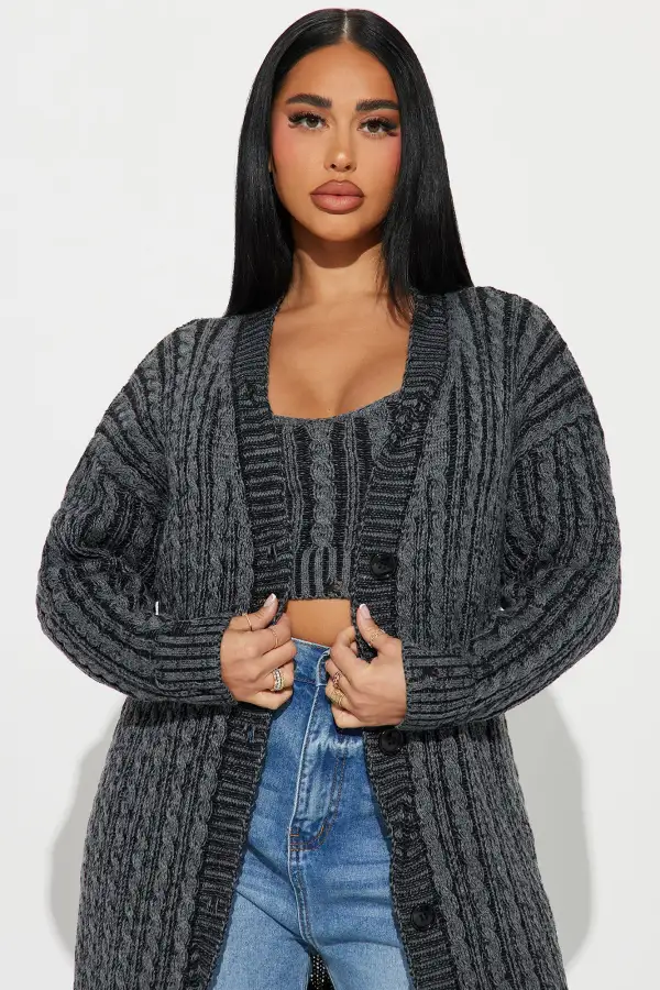 Casual And Cool Washed Cardigan Set - Black/combo