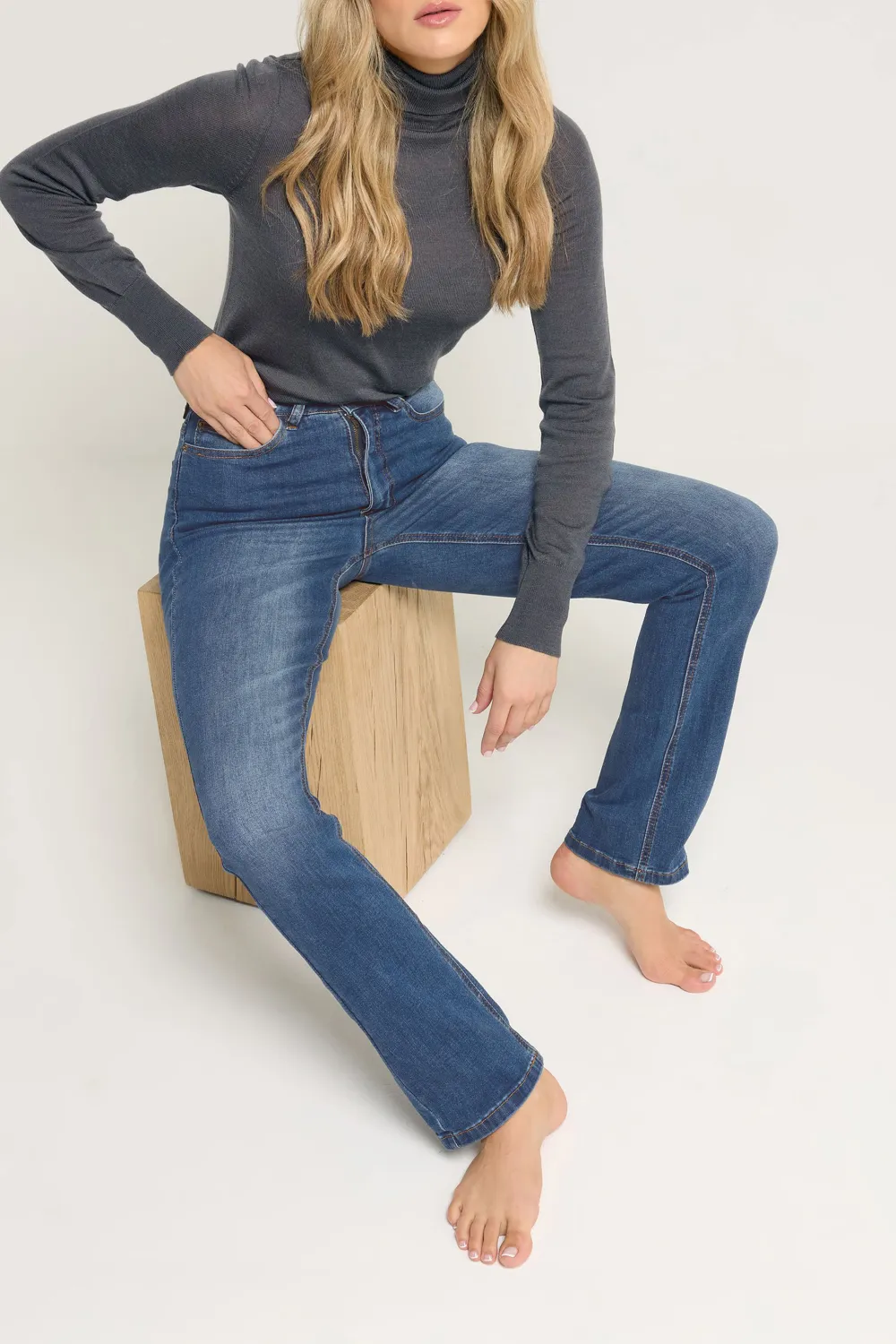 Button Straight Leg Casual Jeans