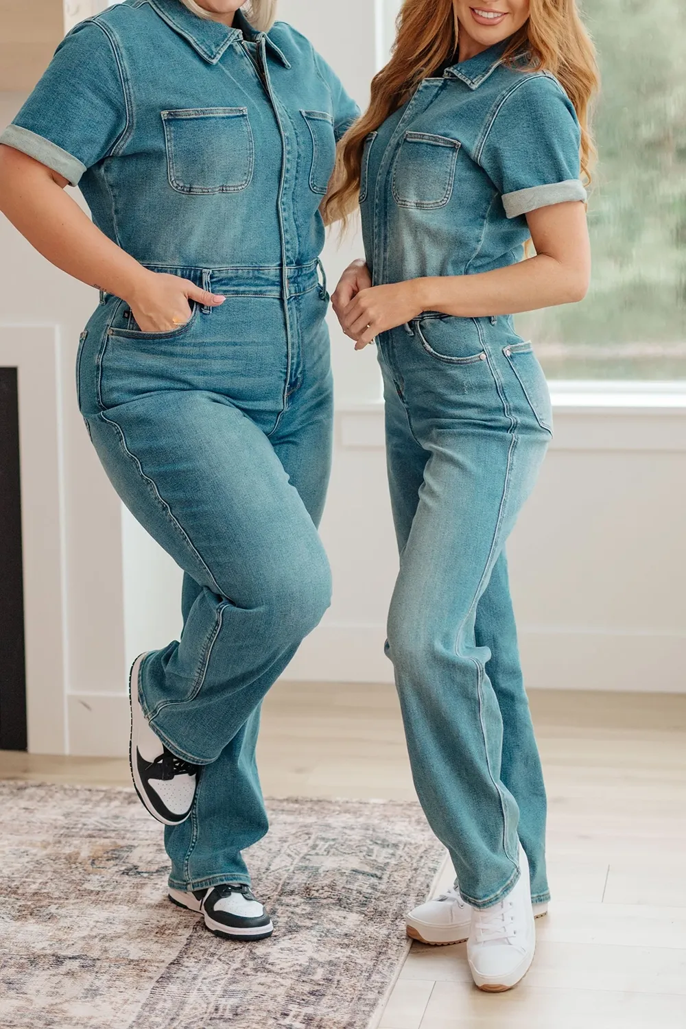 Blue Classic Minimalist Zipper Slim-Fit Jumpsuit