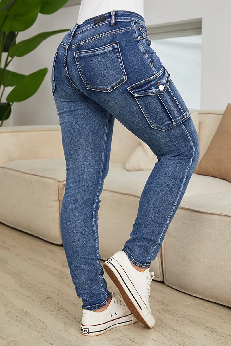 Flap Pocket Low Waist Skinny Cargo Jeans