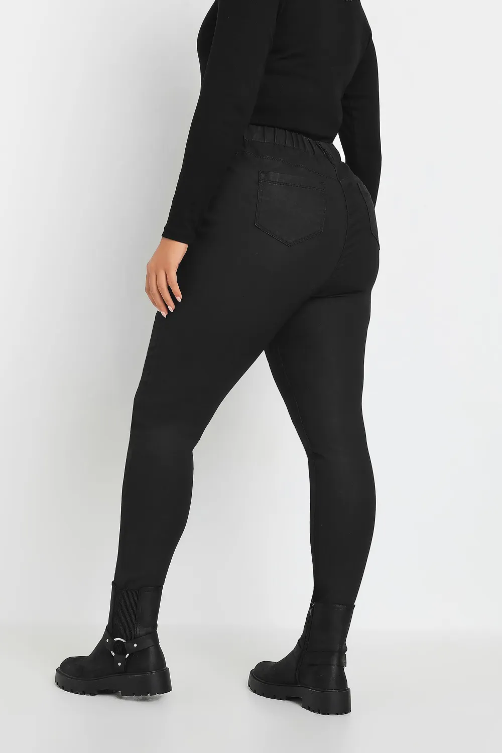 YOURS Curve Black Coated Stretch Pull On GRACE Jeggings