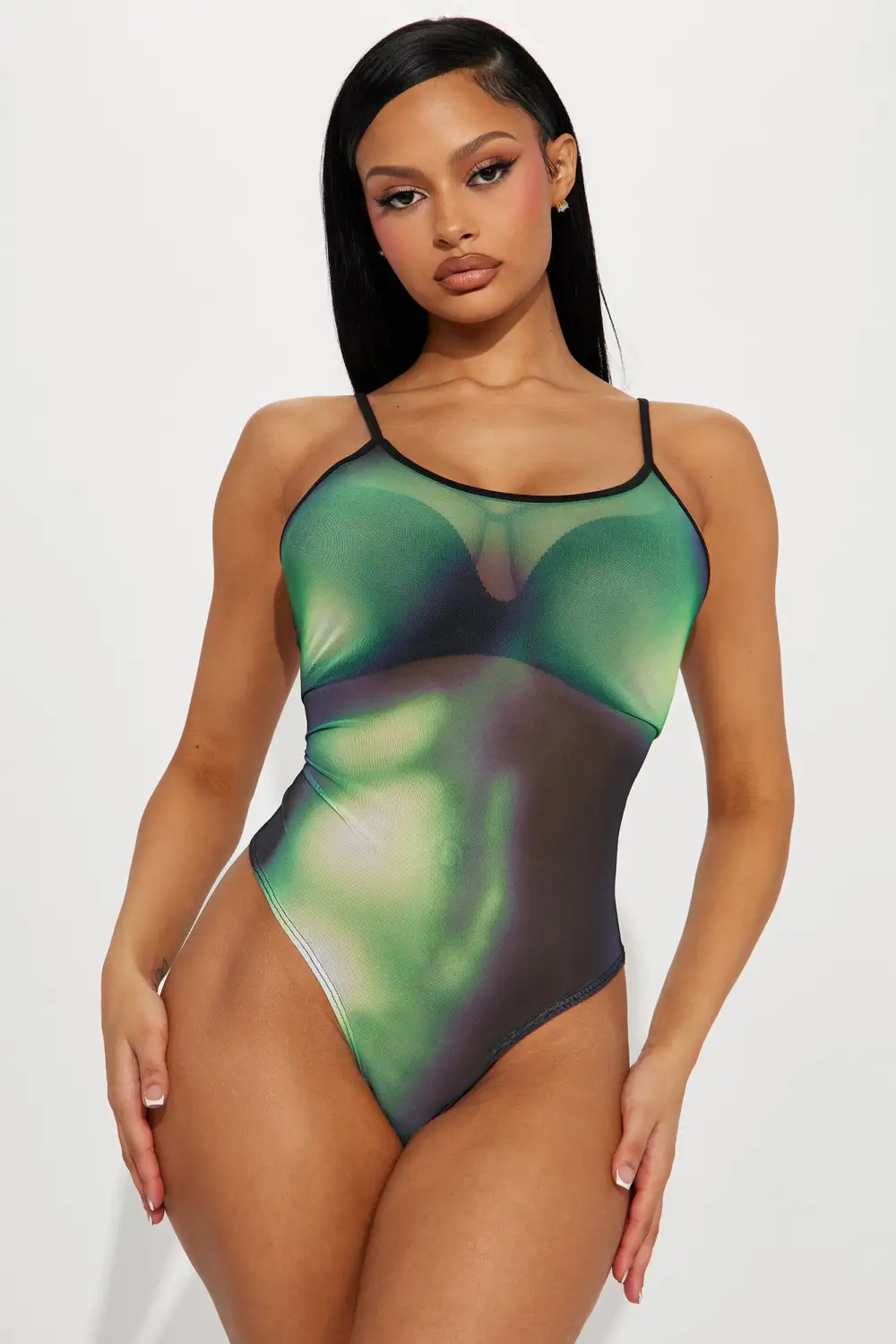 Best Side Of Me Mesh Bodysuit - Green/combo