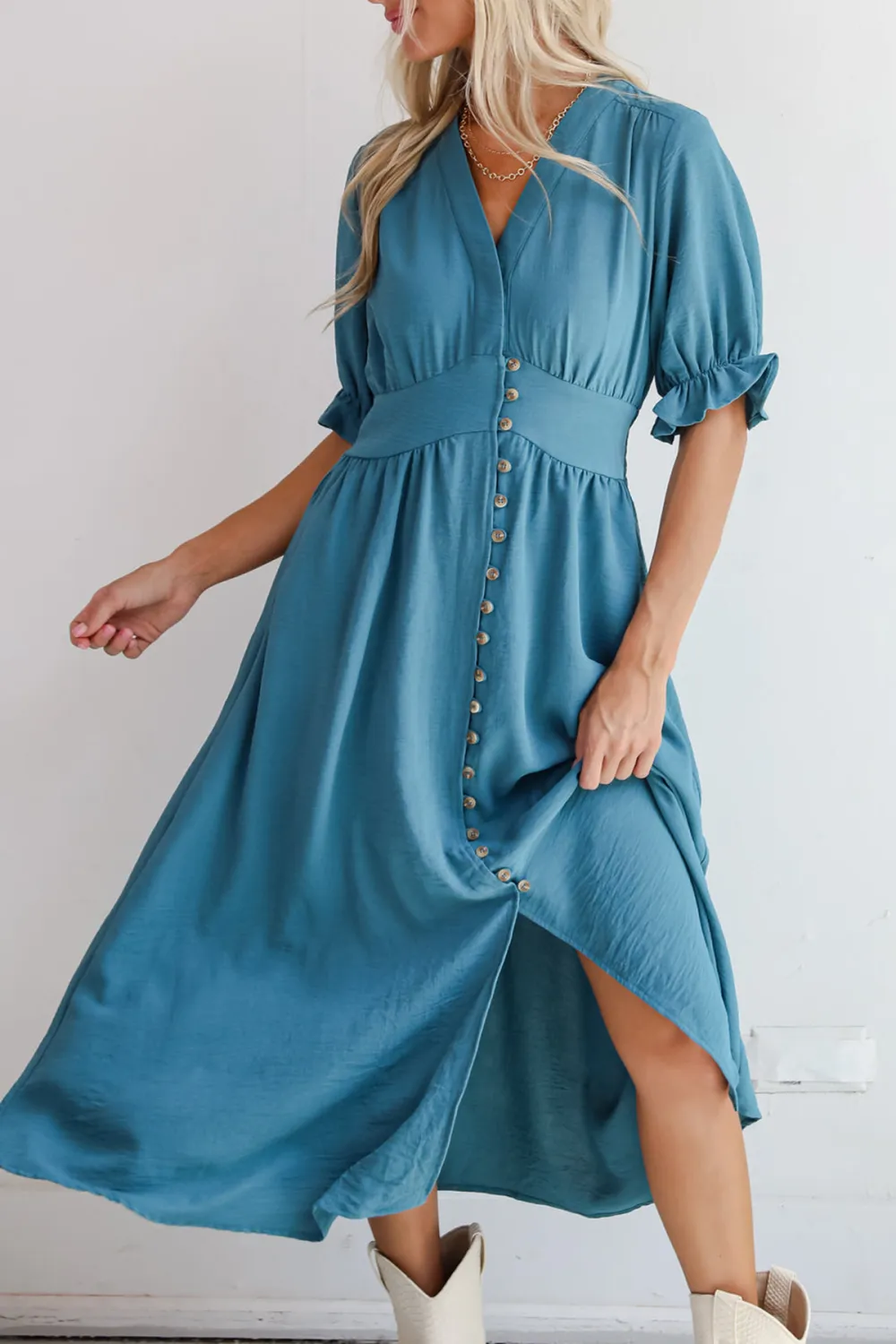 Exceptionally Graceful Teal Midi Dress