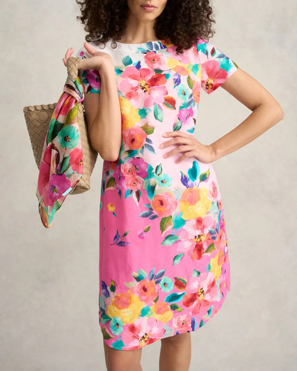 Short Sleeve Floral Print Shift Mini Dress