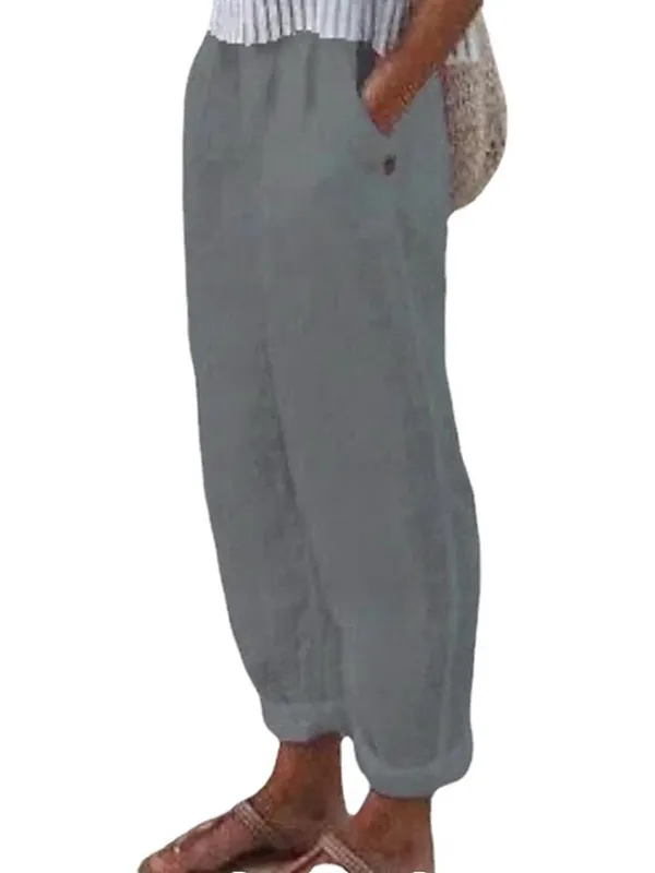 Women's Linen Pants Chinos Pants Trousers 100% Cotton Chinese Style Pleated Baggy Full Length Micro-elastic Mid Waist Casual Lounge Casual Daily White Sky Blue S M Spring &  Fall