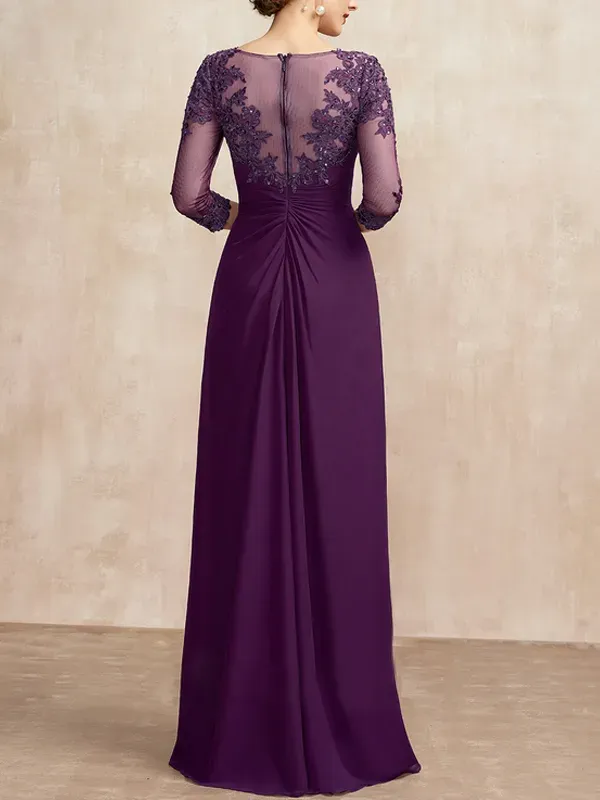 Round Neck Lace Sequins Solid Color Maxi Dress