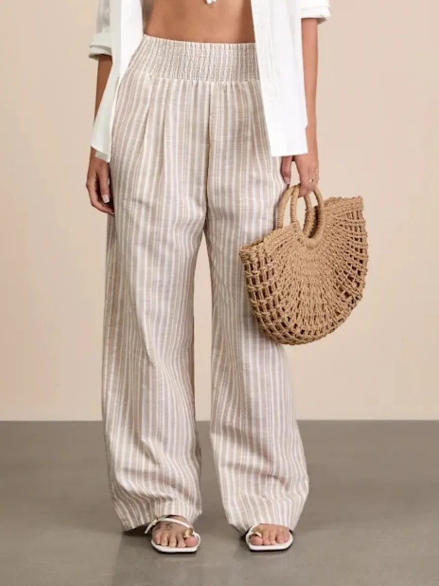 Smocked Waist Striped Pants