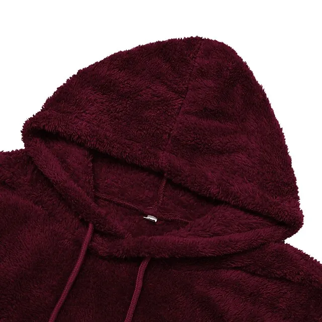 Women's Plus Size Loungewear Top Fluffy Pajama Fuzzy Pure Color Warm Simple Plush Home Daily Vacation Fleece Hoodie Long Sleeve Fall Winter Black White