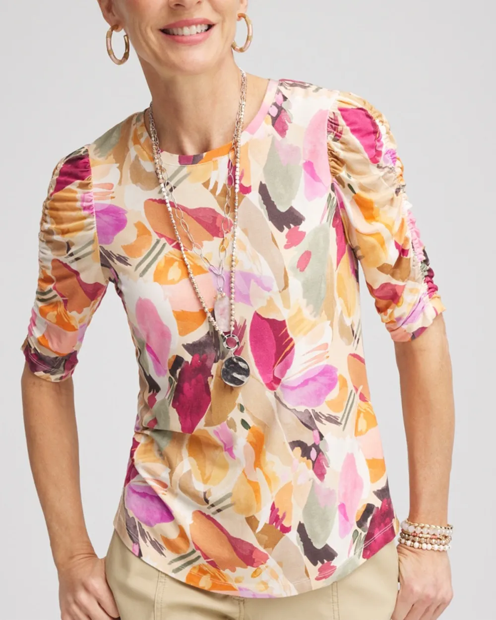 Abstract Print Puff Sleeve Tee