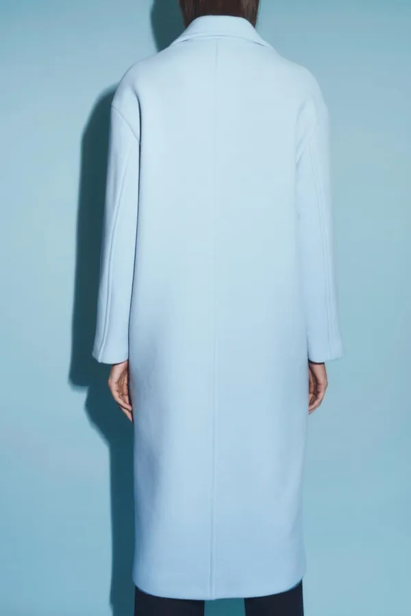 Front Buttons Lapel Coat in Light Blue