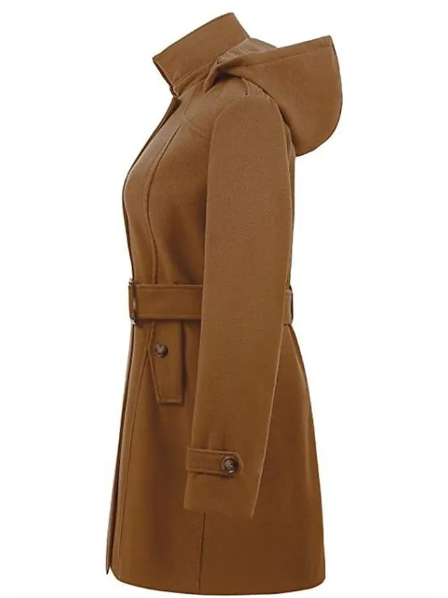 Women's Winter Coat Long Overcoat with Belt Fall Pea Coat wirh Hood Elegant Windproof Warm Trench Coat with Pockets Contemporary Casual Trendy Jacket Long Sleeve Black Army Green Camel