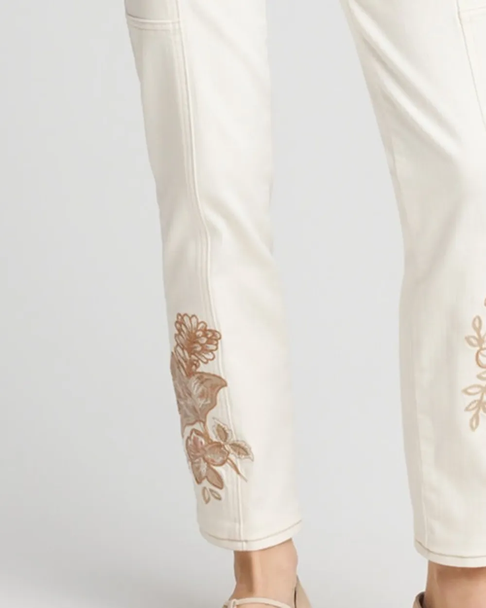 Embroidered White Denim Jeans