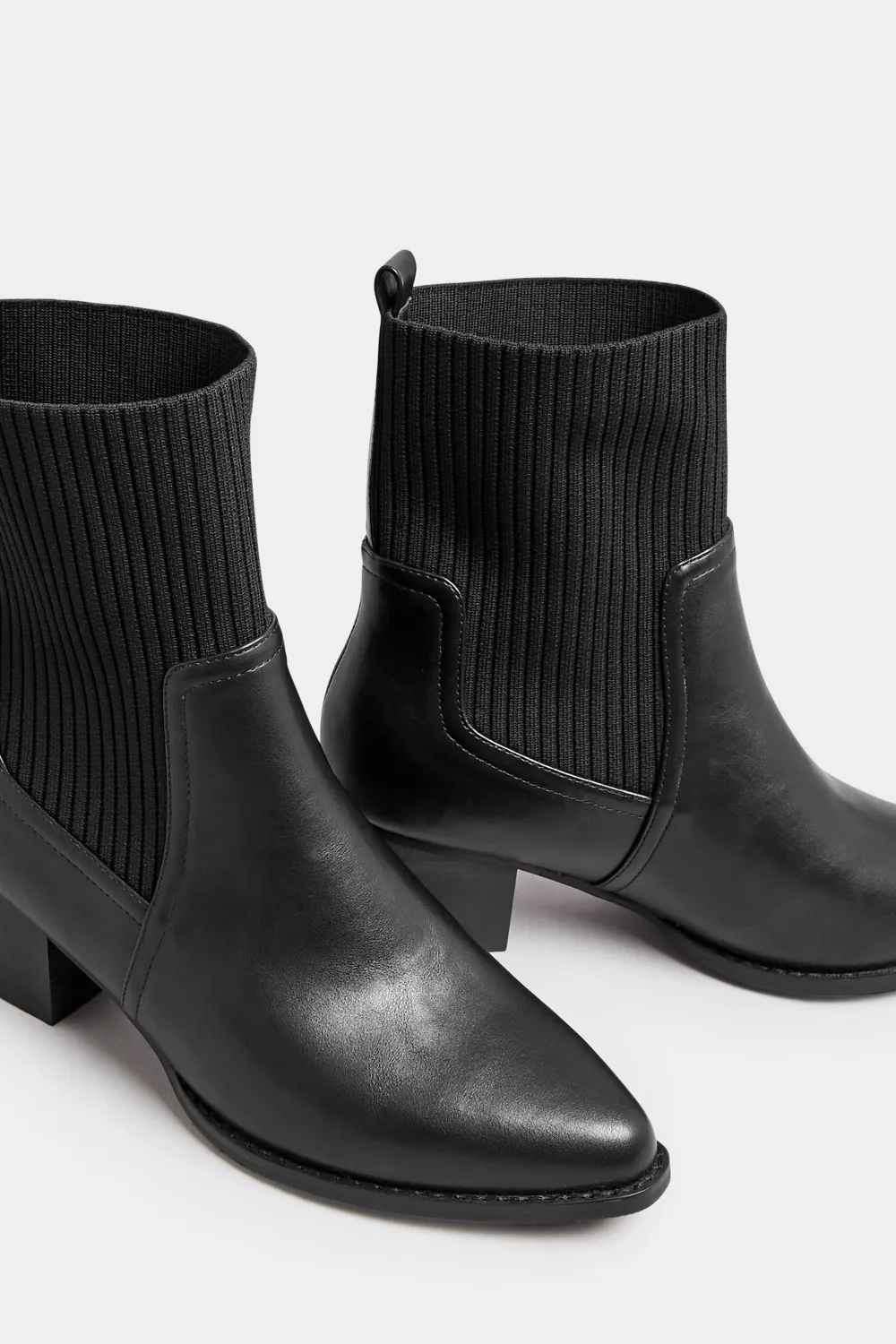 Yours Black Sock Top Line Western Boots In EEE Fit