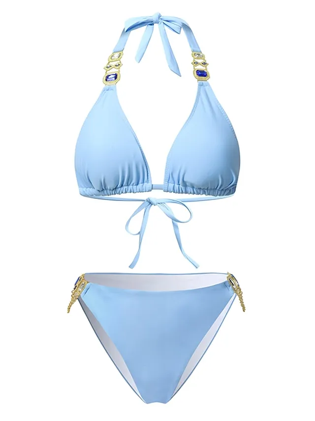 Women's Swimwear Bikini 2 Piece Normal Swimsuit Glitter Solid Color Black White Yellow Red Blue Plunge Bathing Suits Sexy Vacation Fashion