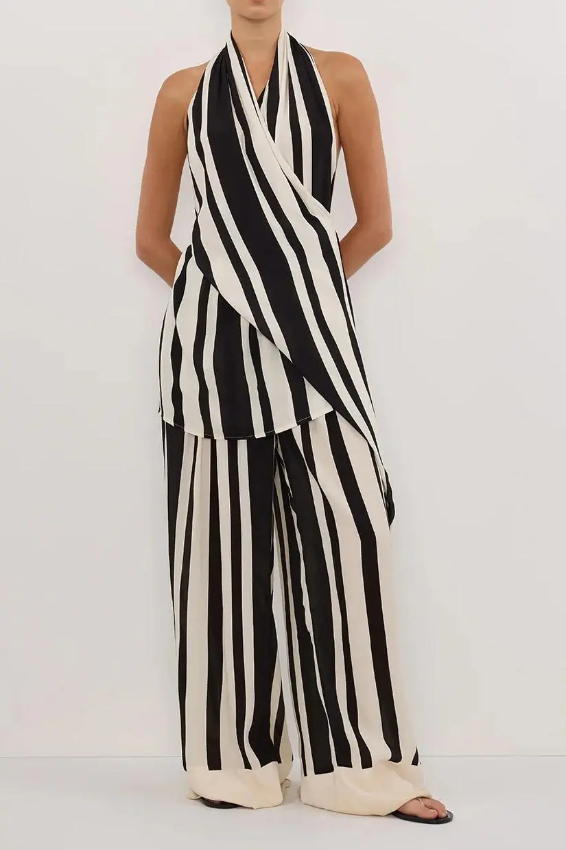 BLACK STRIPE HALTER TOP