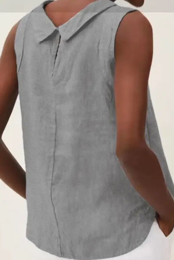 Casual Solid Color Cotton Linen Lace Panel Vest