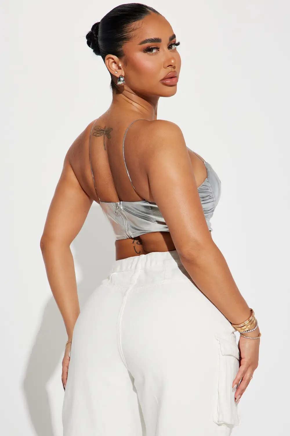 Keziah Metallic Faux Leather Cami - Silver