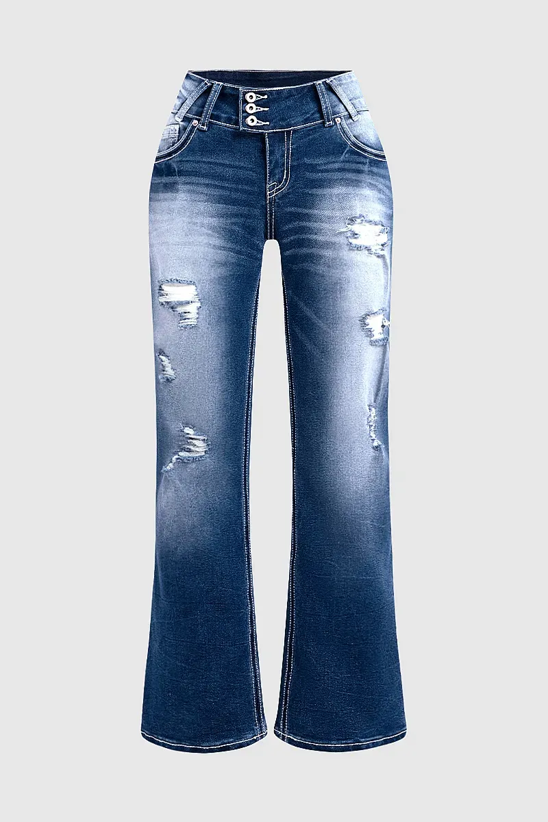Distressed Low Rise Bootcut Jeans