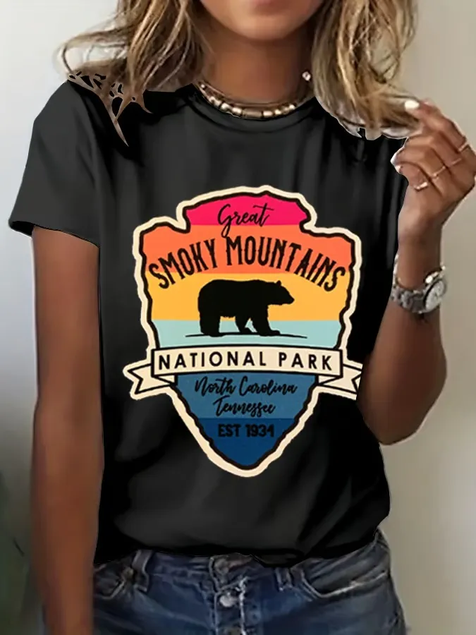 T-Shirt Women Women'S Smoky Mountains National Park Print Crew Neck T-Shirt