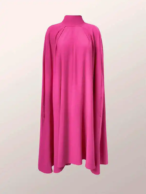 Simple Batwing Sleeves Lace-Up Solid Color High-Neck Midi Dresses