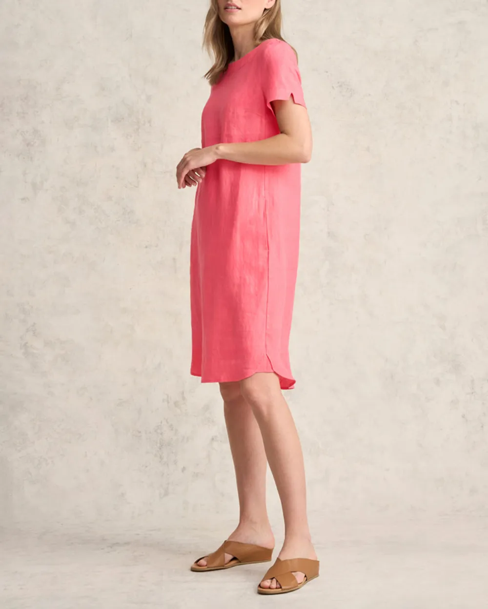Scoop Neck Linen Dress - Coral