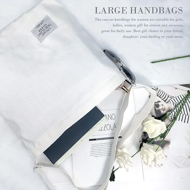 Canvas Tote Bag For Women Retro Large Size Canvas Shoulder Bag Hobo Crossbody Handbag Casual Tote For Shopping And Travel