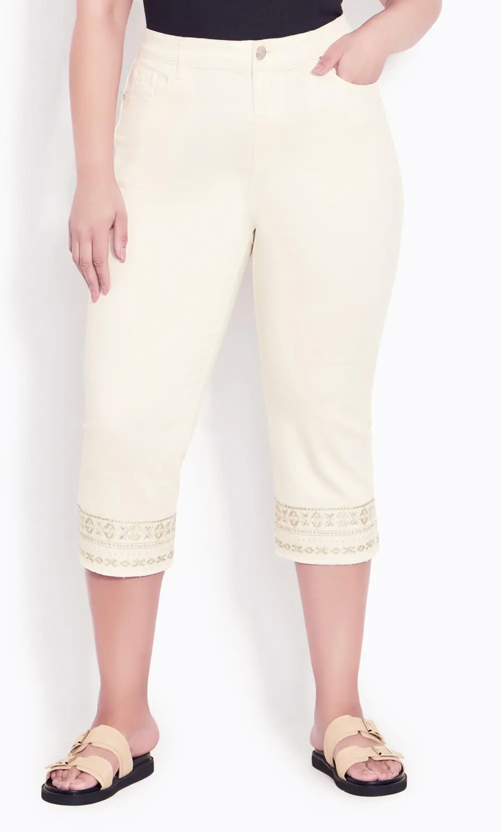 Evans Cream Cropped Jeans