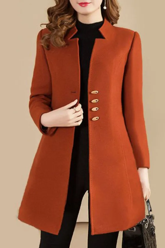 Solid Four Buttons Stand Collar Coat